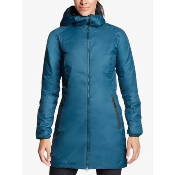 Eddie Bauer women's EverTherm Down Parka size L blue teal jacket lightweight - Picture 1 of 14